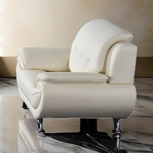 Ivory and Chrome Faux Leather Arm chair