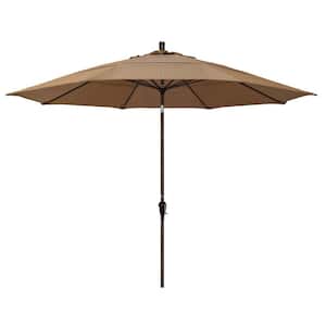 11 ft. Bronze Aluminum Market Auto Tilt Patio Umbrella in Terrace Sequoia Olefin