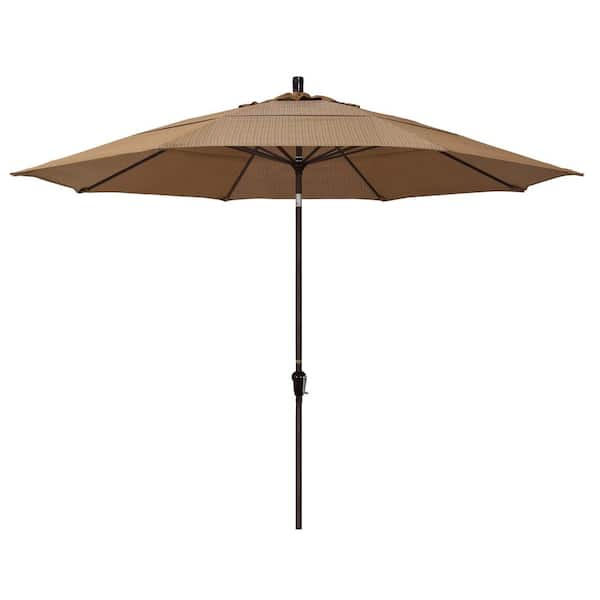 California Umbrella 11 ft. Bronze Aluminum Market Auto Tilt Patio Umbrella in Terrace Sequoia Olefin
