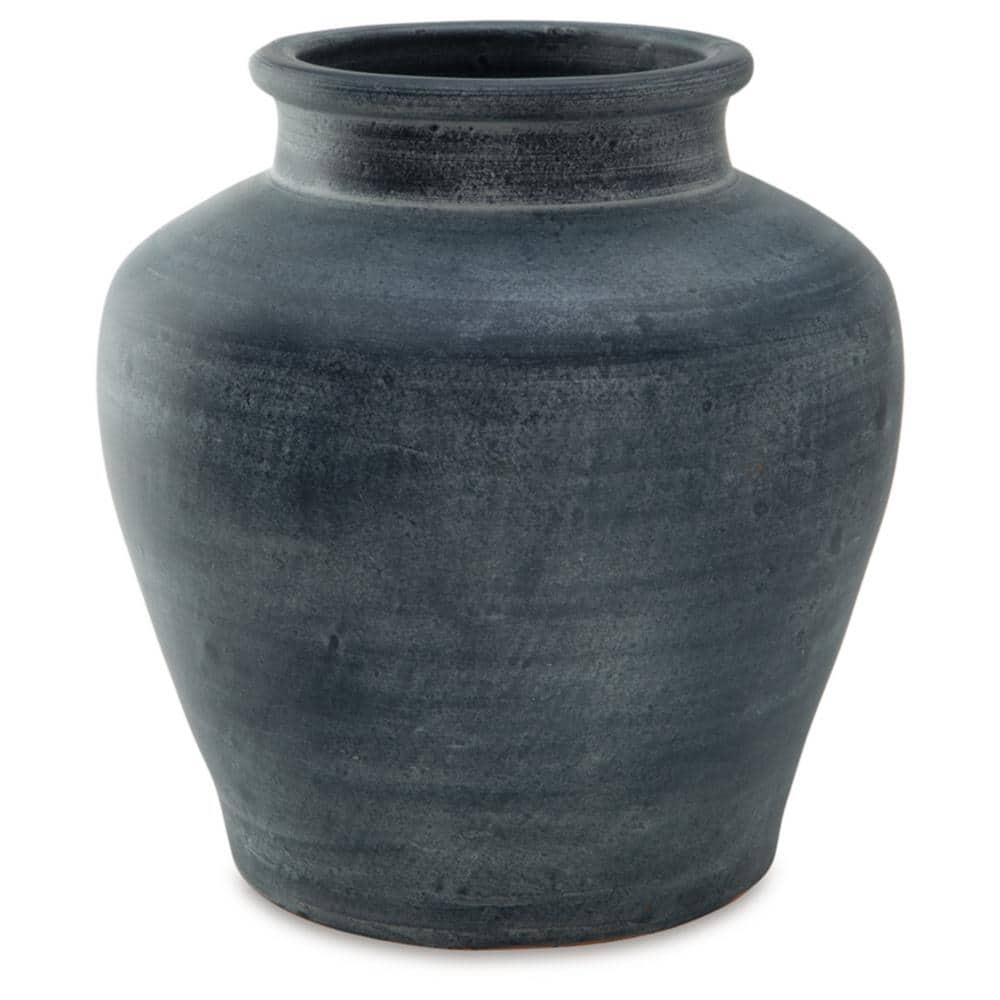 Distressed Blue Ceramic Table Vase with Wide Mouth