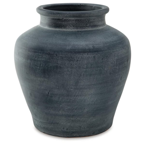 Signature DESIGN BY ASHLEY Meadie 12.5 in. Blue Terra Cotta Urn Decorative Vase