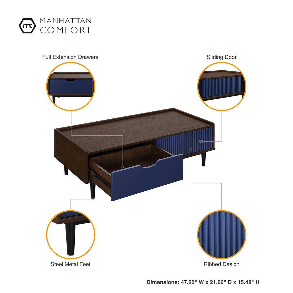 Duane Dark Brown and Navy Blue Wood and Metal Coffee Table with Storage