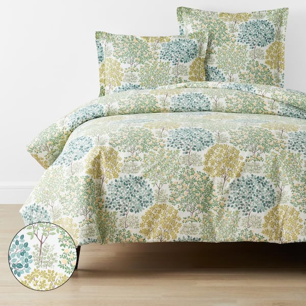 The Company Store Company Cotton Trees in Bloom Green Multi Floral King Cotton Percale Duvet Cover
