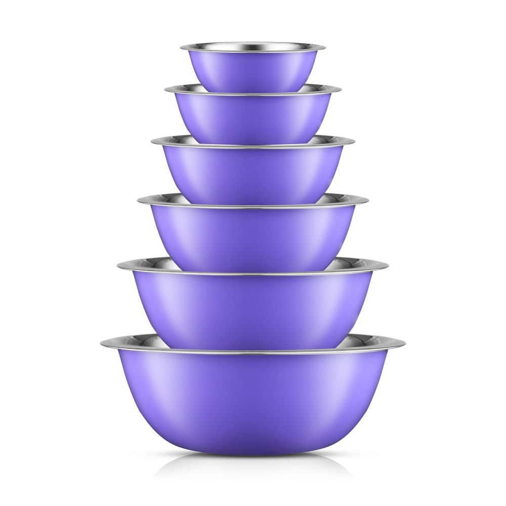 JoyJolt 4 Large Glass Mixing Bowls With Lids - Purple - 329