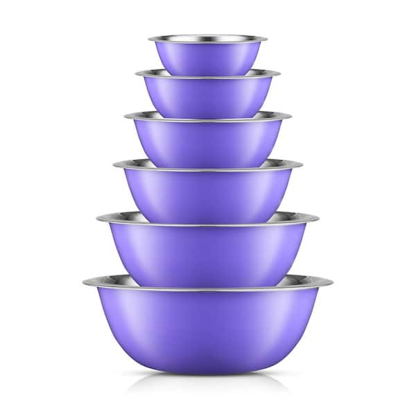 JoyJolt JoyFul 6-Piece Stainless Steel Purple Mixing Bowl Set