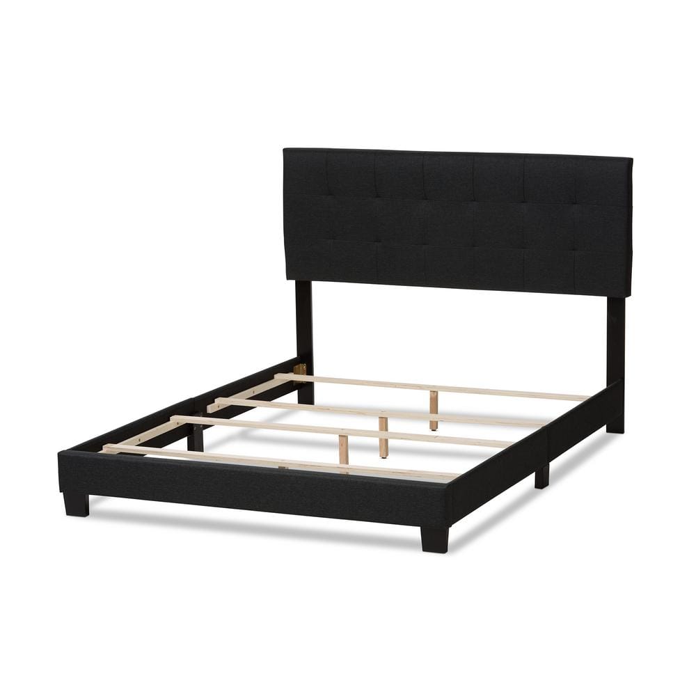 Full Size Black Upholstered Tufted Bed with Wood Frame