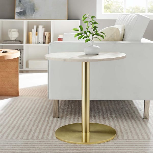MODWAY Viva Round White Marble Side Table in Brass White EEI-6609