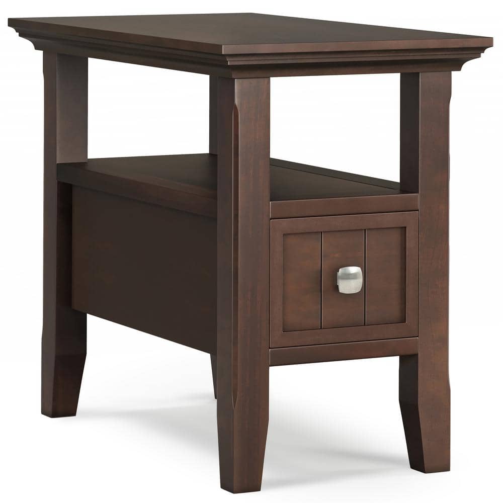 Brunette Brown Solid Wood Rectangular Side Table with Drawer