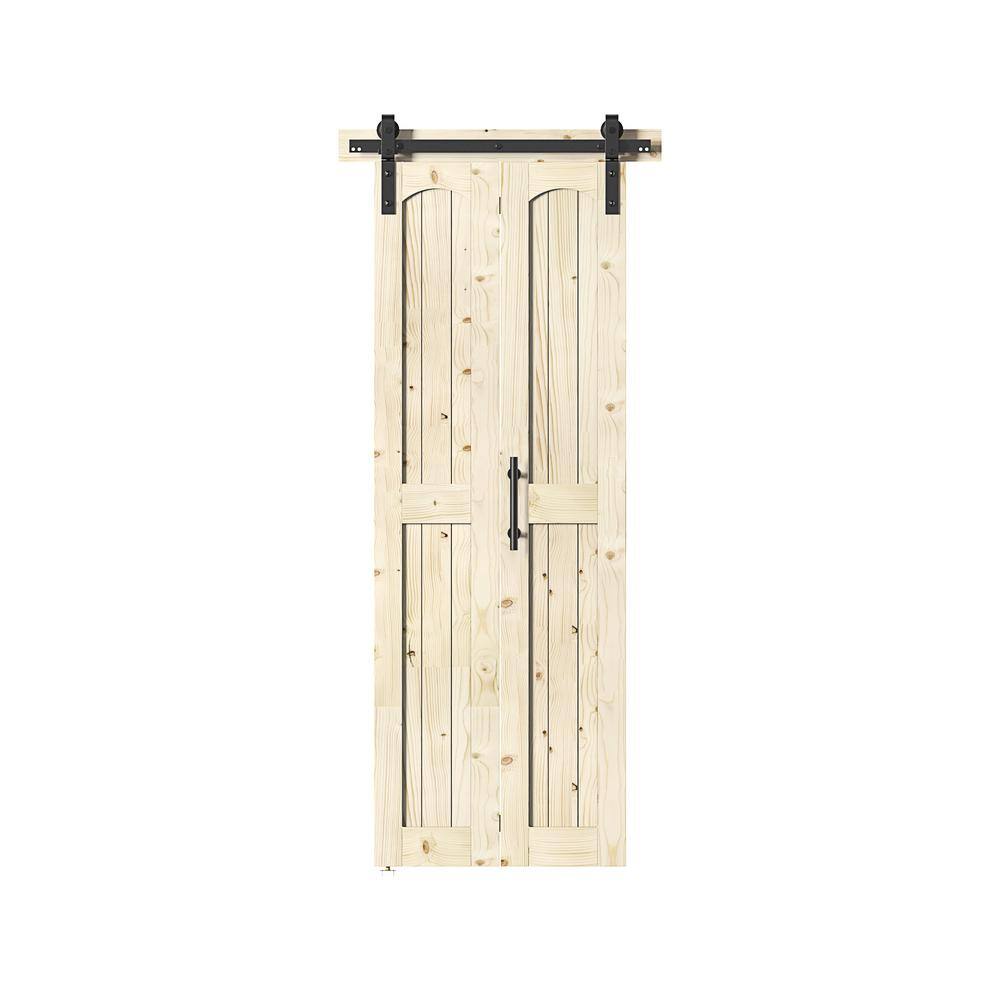 Assembled Arch Top 30 in. x 84 in. Solid Core Knotty Pine Wood Unfinished B