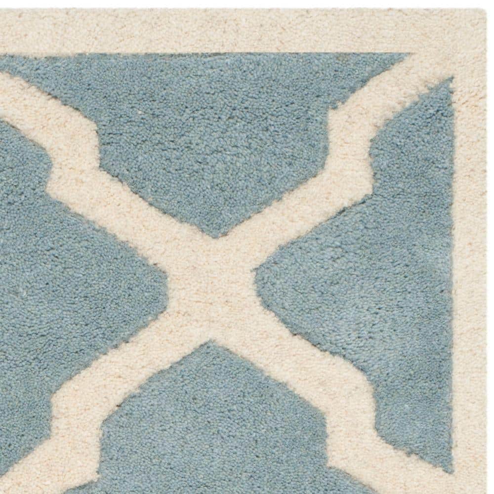 Hand-Tufted Blue and Ivory Geometric Wool Area Rug, 3' x 5'