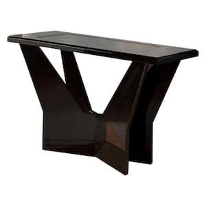 17.87 in. Black Rectangle Glass Top Console Table with Geometric Base