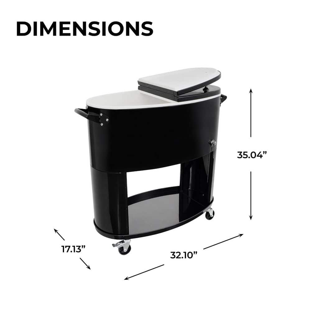 Black Powder Coated Steel Rolling Patio Cooler with Insulated Basin