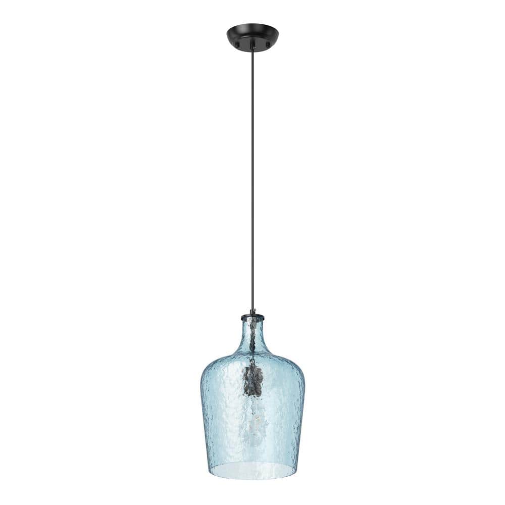9 in. 1-Light Black Island Pendant Light Industrial Hanging Light with Blue