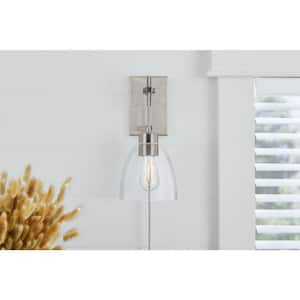Needham 1-Light Brushed Steel Indoor Wall Sconce, Industrial Wall Light with Bulb Included