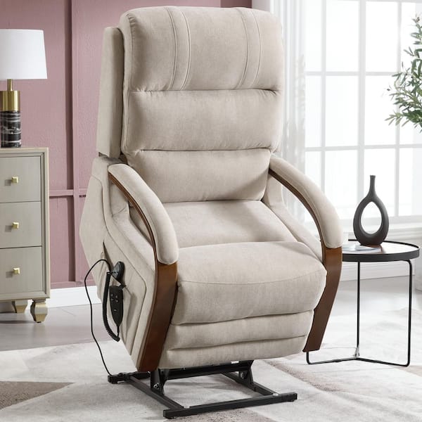 aisword Beige Ergonomic Dual Motor Chenille Power Lift Recliner