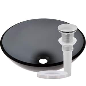 Nera Slate Grey Glass Round Vessel Sink with Drain in Brushed Nickel