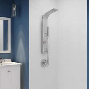 Aura 39.27 in. 2-Jetted Shower Tower with Heavy Rain Shower and Spray Wand in Brushed Steel