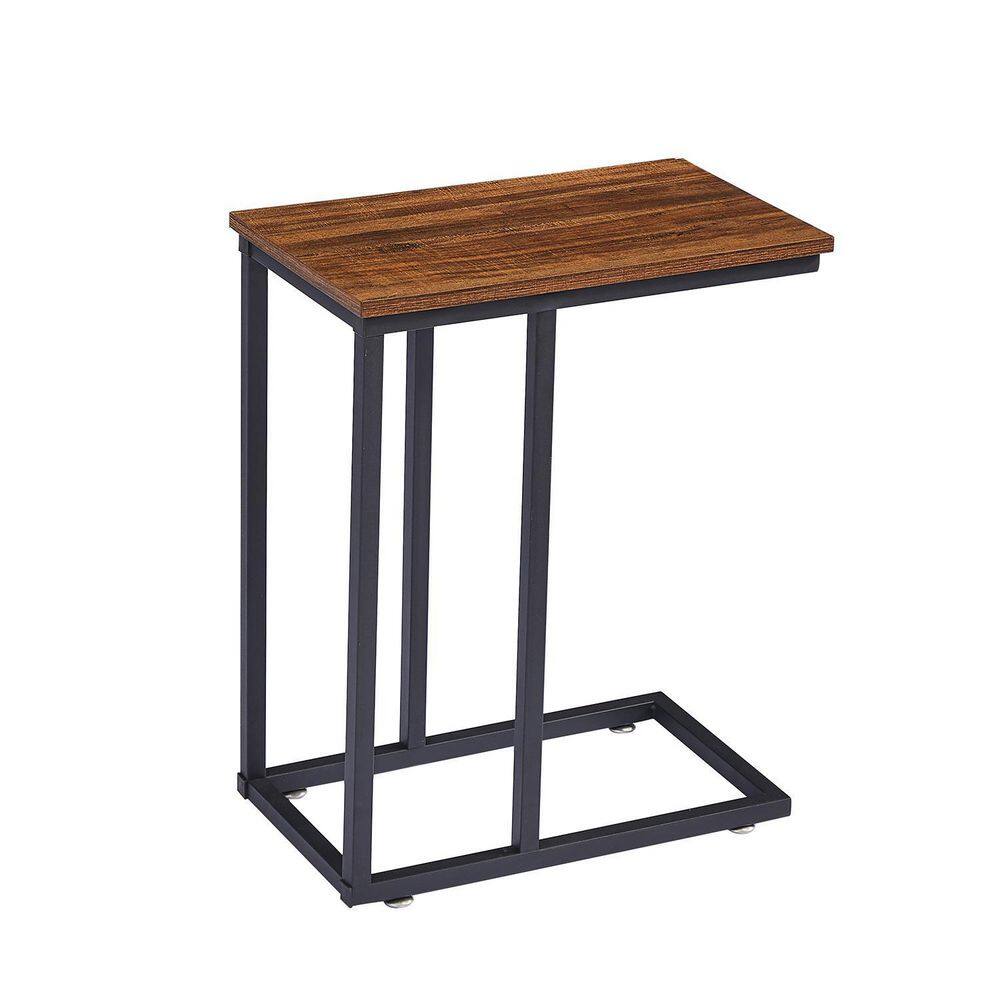 VECELO 11 W Brown C-Shaped End Side Couch Table, Wooden Snack