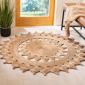 Natural Fiber Beige 5 ft. x 5 ft. Solid Color Round Area Rug