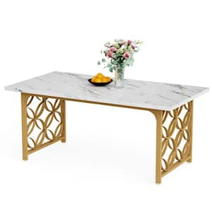 Roesler Gold and White Wood 63 in. W 4 Legs Long Dining Table Seats 6 for Living Room and Dining Room