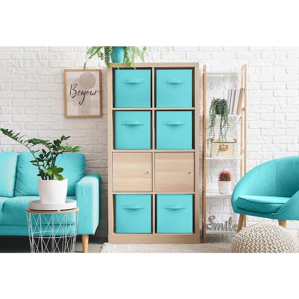Large Storage Cubes w/ Handles, Aqua 13 in. x 13 in. Fabric Decorative Basket (Set of 1), Clothes and Closet Organizer