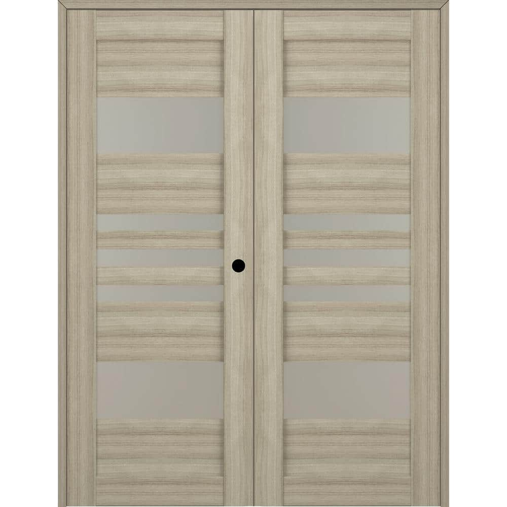 Leti 36 in. x 84 in. Left Hand Active 5-Lite Frosted Glass Shambor Wood Composite Double Prehung Interior Door -  Belldinni, 313873