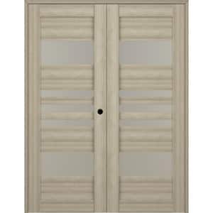 Leti 48 in. x 84 in. Left Hand Active 5-Lite Frosted Glass Shambor Wood Composite Double Prehung Interior Door