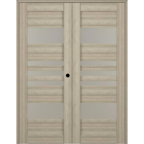Belldinni Leti 56 in. x 84 in. Left Hand Active 5-Lite Frosted Glass Shambor Wood Composite Double Prehung Interior Door
