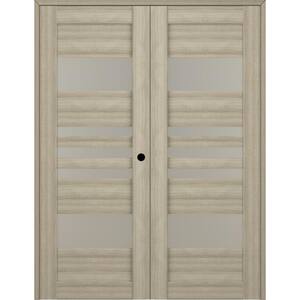 Leti 72 in. x 84 in. Left Hand Active 5-Lite Frosted Glass Shambor Wood Composite Double Prehung Interior Door