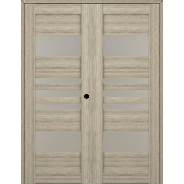 Belldinni Leti 72 in. x 84 in. Left Hand Active 5-Lite Frosted Glass Shambor Wood Composite Double Prehung Interior Door