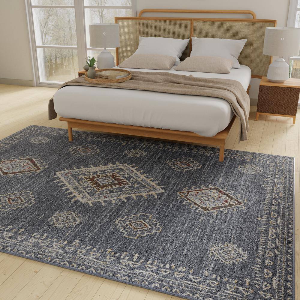 Blue Southwestern 5' x 7' Stain-Resistant Synthetic Area Rug