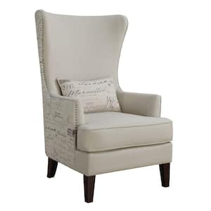 Cream Fabric Accent Chair with Nailhead Trim