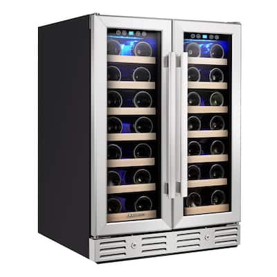 24 in. 40-Bottle Wine Cooler Built-In Two Door Dual Zone, Stainless Steel Door and Handle
