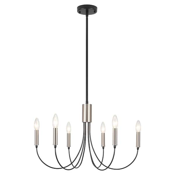 ADSENSTY 6-Light Black and Sand Nickel Industrial Dining Room Candle Chandelier Modern Farmhouse Pendant Light