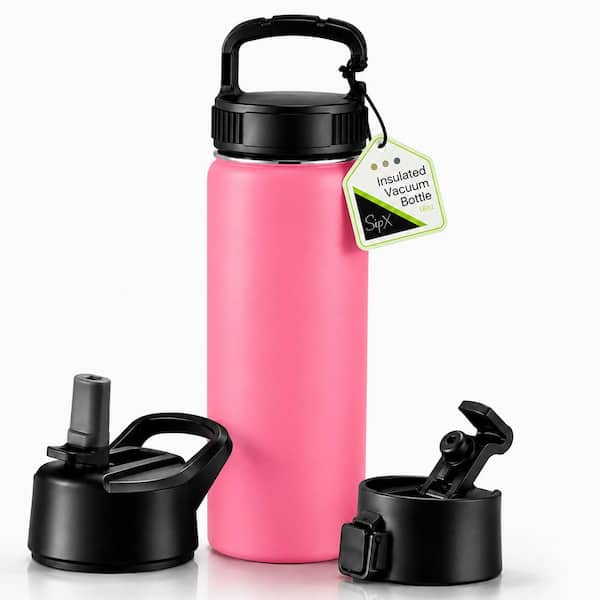 18 oz. Red Stainless Steel, Insulated Water Bottle with 3 Lids