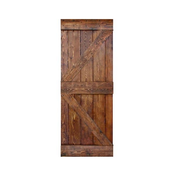 ISLIFE K Style 28 in. x 84 in. Carrington Finished Soild Wood Sliding Barn Door with Hardware Kit - Assembly Needed