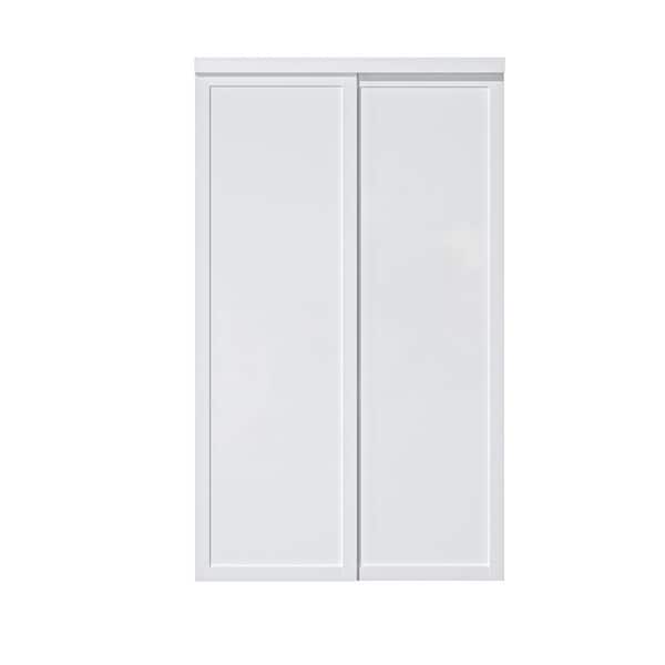 ARK DESIGN 48 in. x 80 in. Paneled 1-Lite White Finished MDF Sliding Door with Hardware