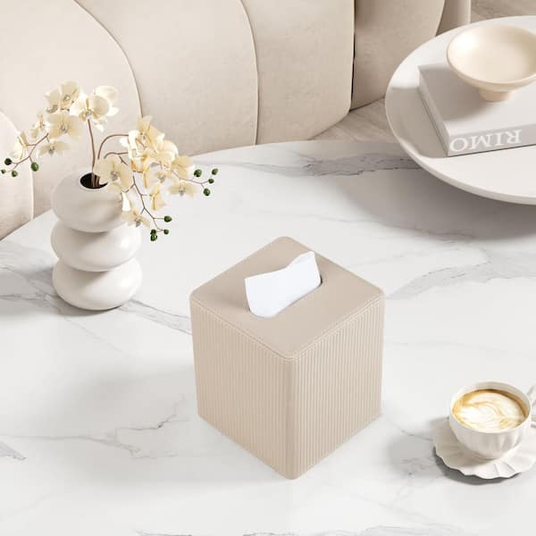 Wudkey Beige Tissue Box Cover Square with Magnetic Closure, PU