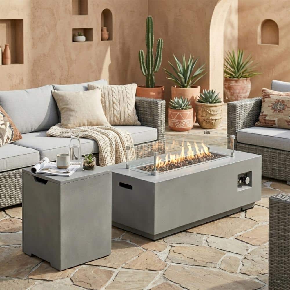 42 in. 50000 BTU Steel Propane Gas Fire Pit Table 2-Pieces with