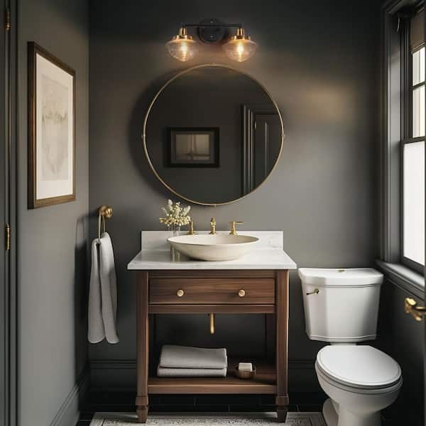 Zevni Modern 16.5 in. 2-Light Black Bathroom Vanity Light, Seeded