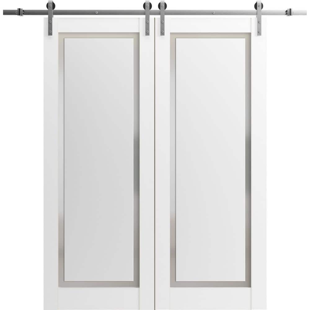 Assemble Required 36 in. x 96 in. 2-Panel Frosted Glass Painted White Solid Wood Sliding Barn Door with Hardware Kit price history on PriceWatchPro