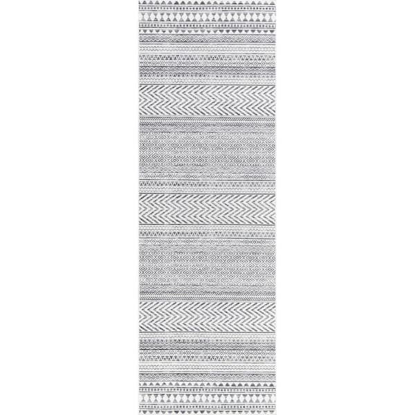 Juni Southwestern SplashGuard Machine Washable Area Grey 3 ft. x 8 ft. Indoor Runner Rug