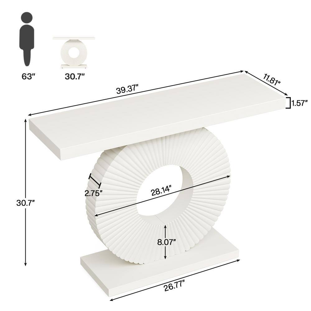 White 40-Inch Wood Console Table with Geometric Base