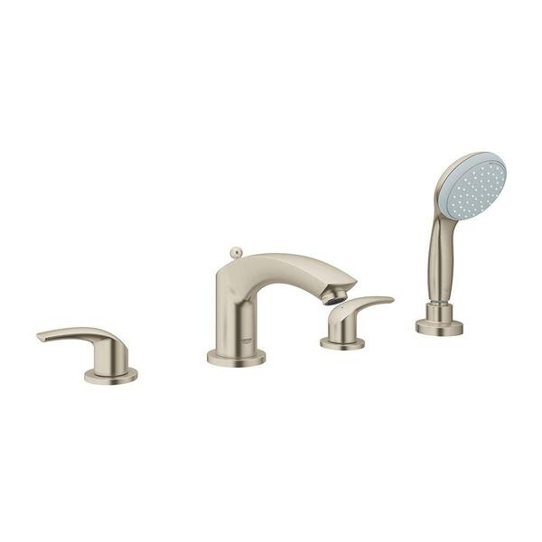 GROHE Eurosmart 8 in. Widespread 2-Handle Bathroom Faucet Deck Mounted Roman with Hand Shower in Brushed Nickel Infinity
