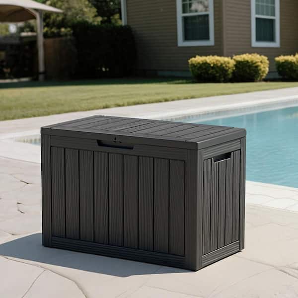 Black 45 Gal. Waterproof Lockable Resin Deck Box UV Resistant Outdoor Storage Box for Patio Cushions, Pool Toys