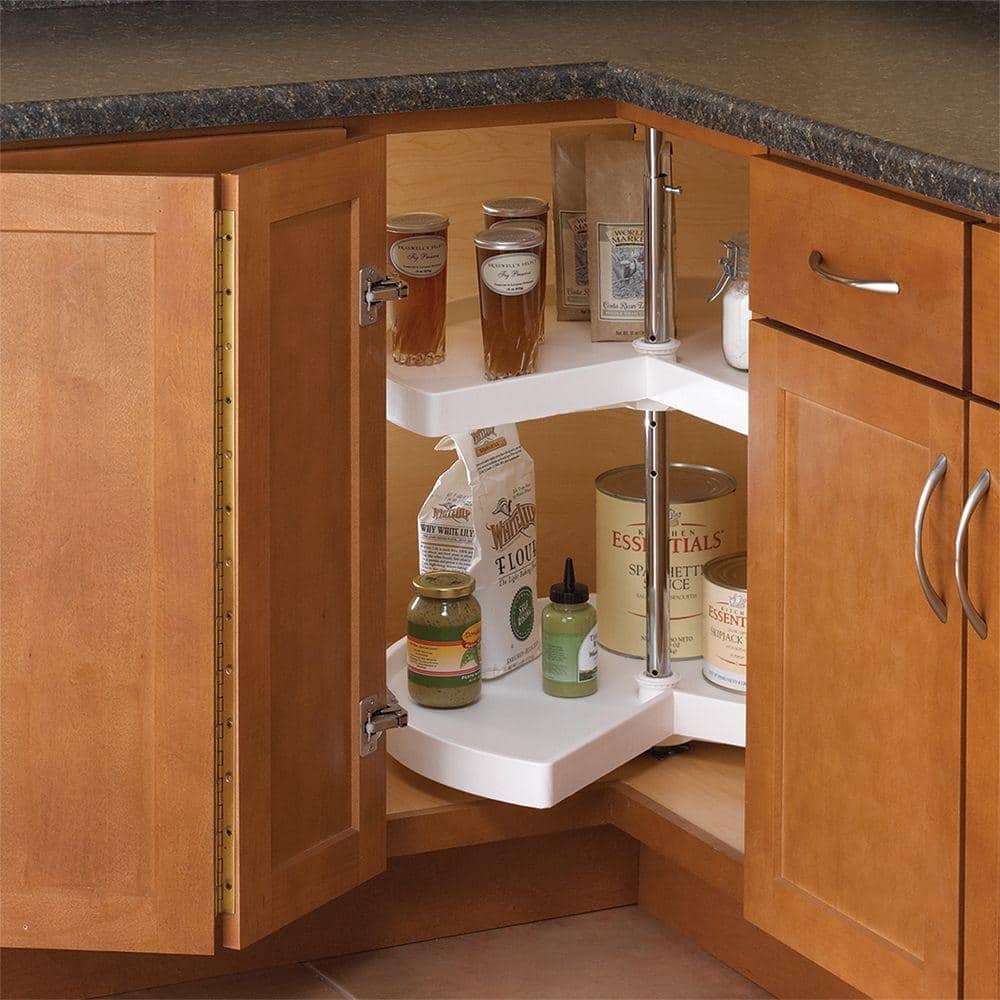 White Kidney-Shaped 2-Shelf Revolving Lazy Susan Organizer
