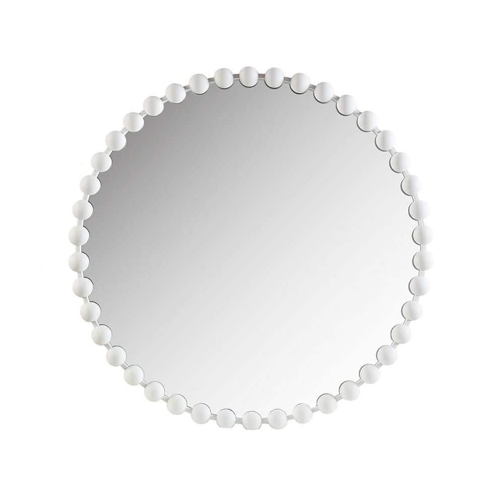 White 36 in. W x 36 in. H Art Deco Round MDF Framed Mirror Wall Mirror Wall