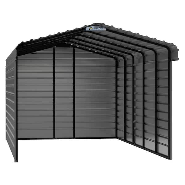 Arrow 12 ft. W x 24 ft. D x 9 ft. H Charcoal Galvanized Steel Carport with 3-sided Enclosure