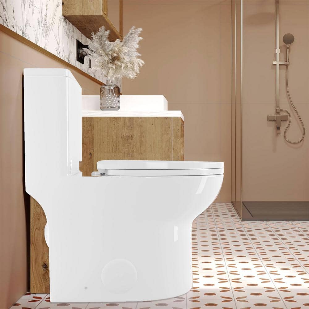 Glossy White Ceramic Elongated Dual Flush One-Piece Toilet