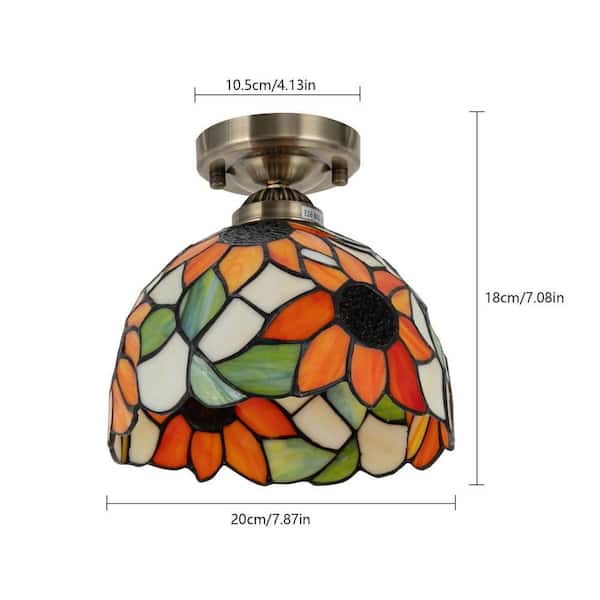 OUKANING 7.87 in. 1-Light Orange Sunflower Retro Semi-Flush Mount